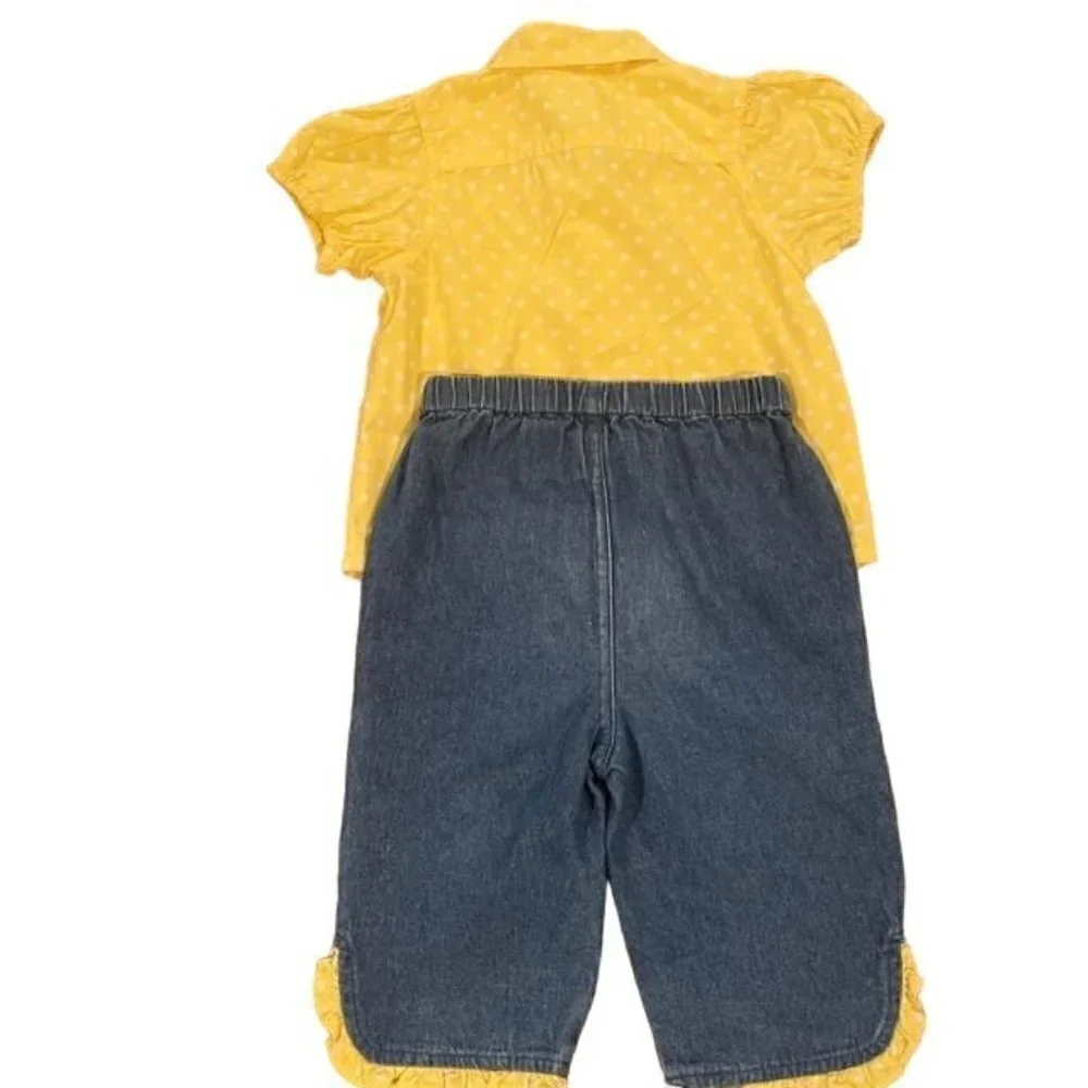 Class Club 2-Piece Set Yellow Polka Dot Top/Denim Pants with Yellow Trim 24M - Picture 2 of 6